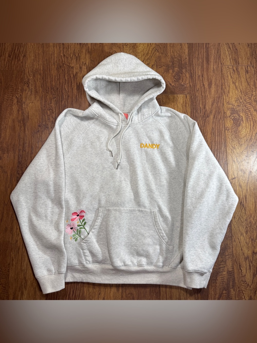 Dandy Worldwide Gift Giving Floral Embroidered Oversized Hoodie Size M Gray
